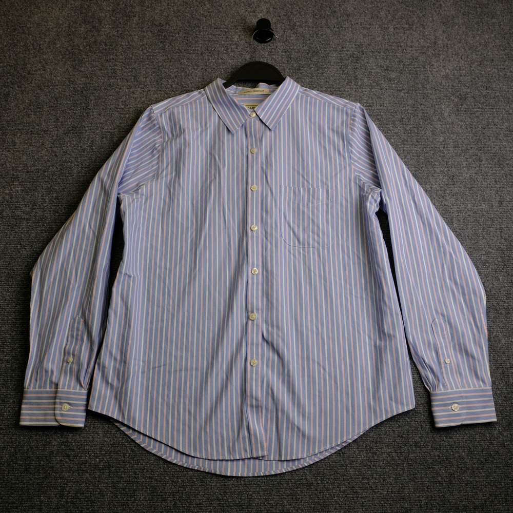LL Bean Shirt Mens M Blue Striped Casual Button Down Striped OCBD Oxford